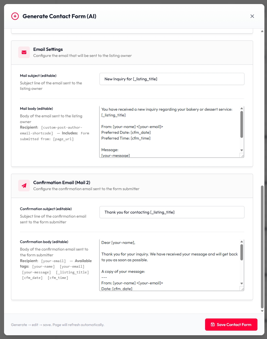 Contact Forms Manager for Listeo - Screenshot 3